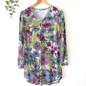 Prana Floral Long Sleeve Top - Purple, Green, Blue